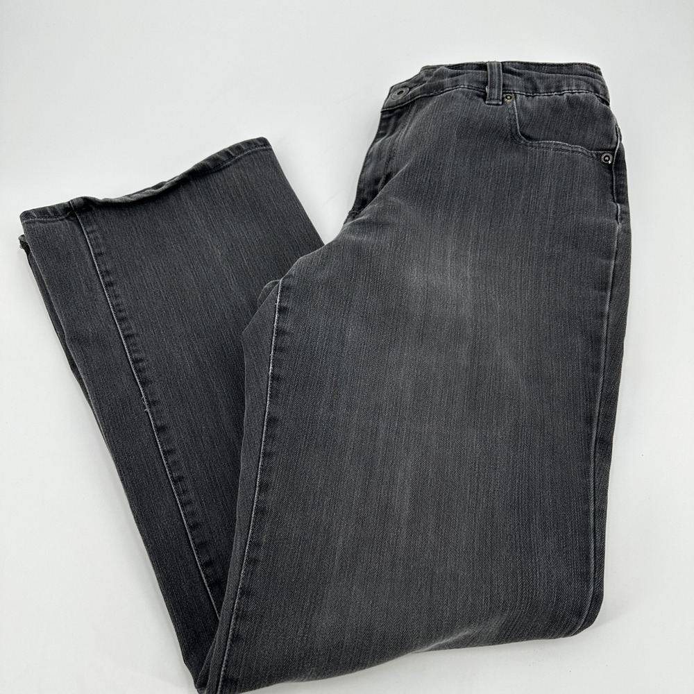 Chicos Platinum Jeans Womens Sz Medium‎ Regular Faded Black Straight Leg Stretch